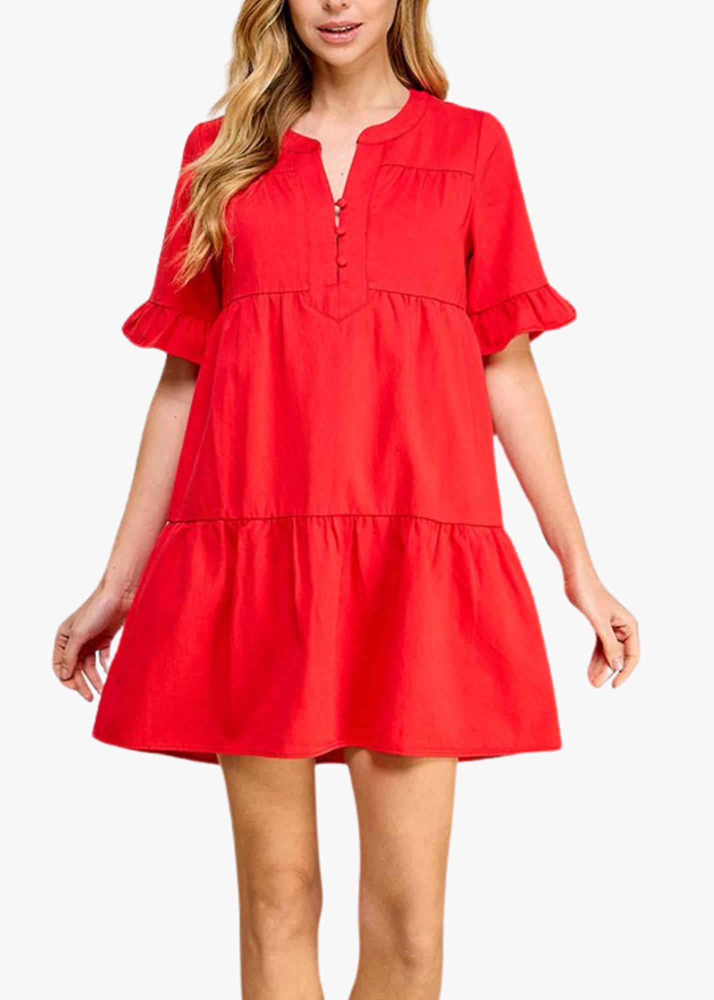 Gigi Tiered Mini Dress in Red