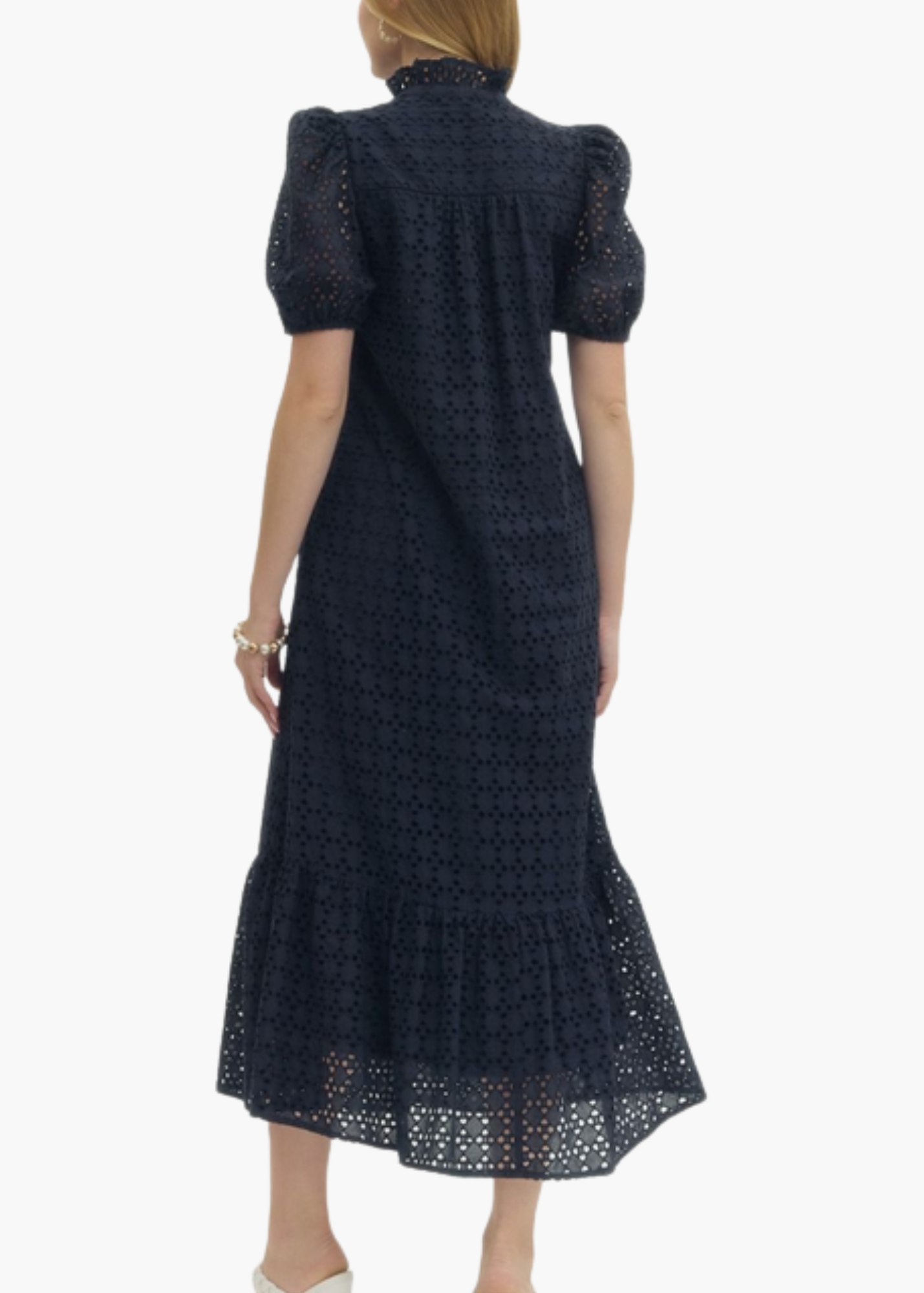 Laura Midi Dress in Navy Eyelet