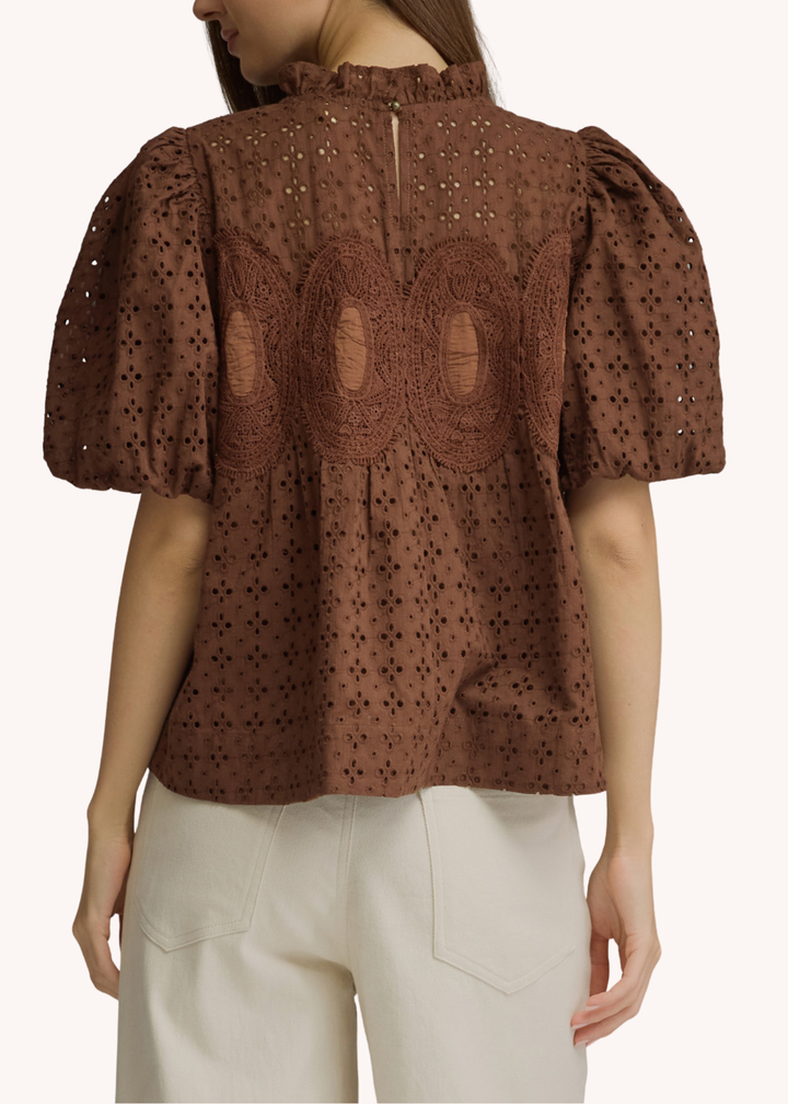 Ophelia Eyelet Top in Chocolate