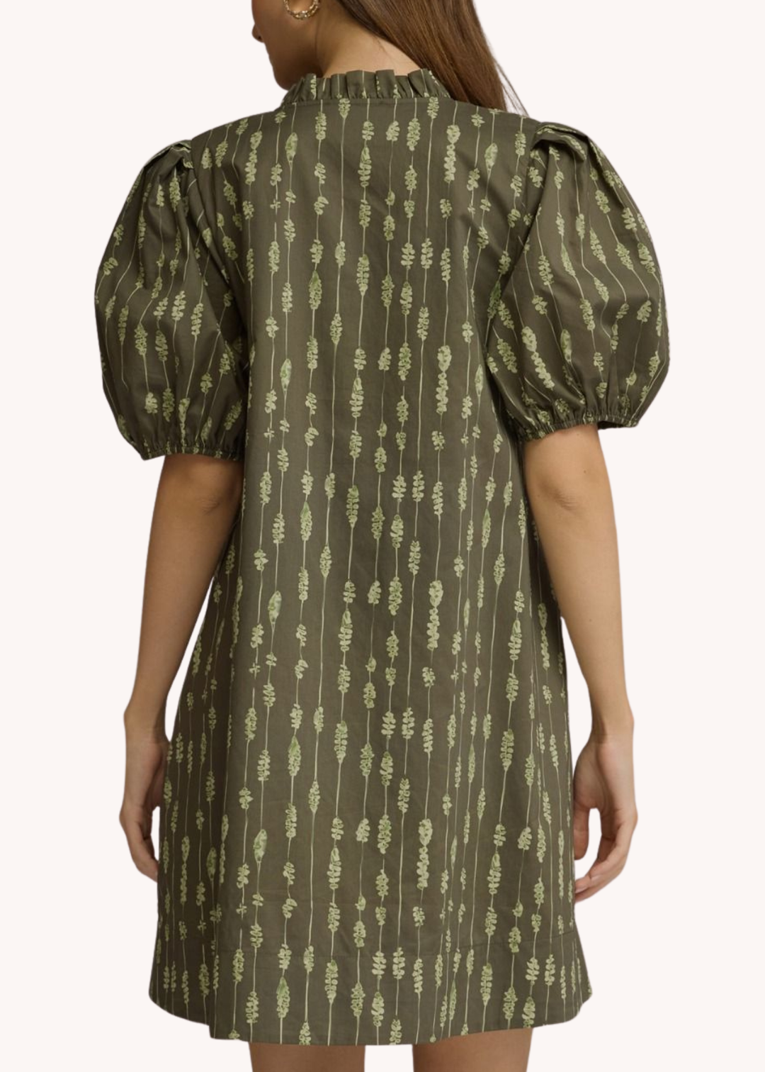 Collins Smocked Cotton Mini Dress in Olive