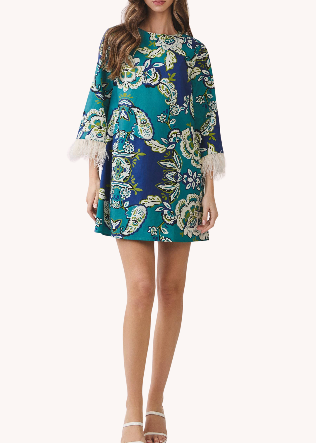Delia  Feather Trimmed Mini Dress