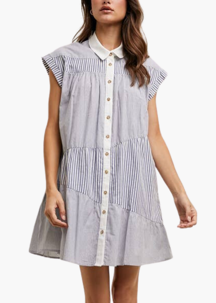 Evie Stripe Mini Dress in Blue