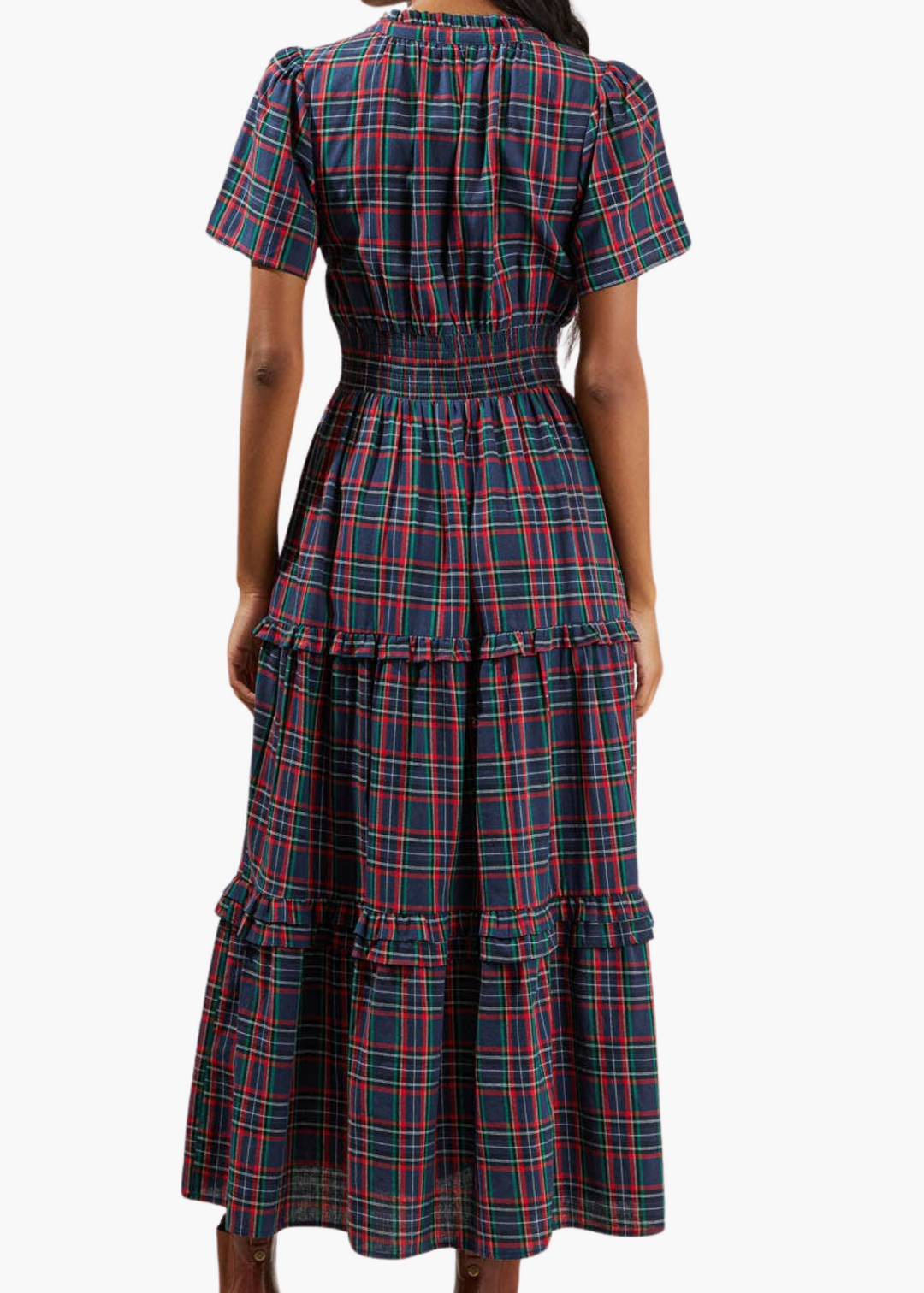 Miley Plaid Palmer Poplin Tiered Maxi Dress