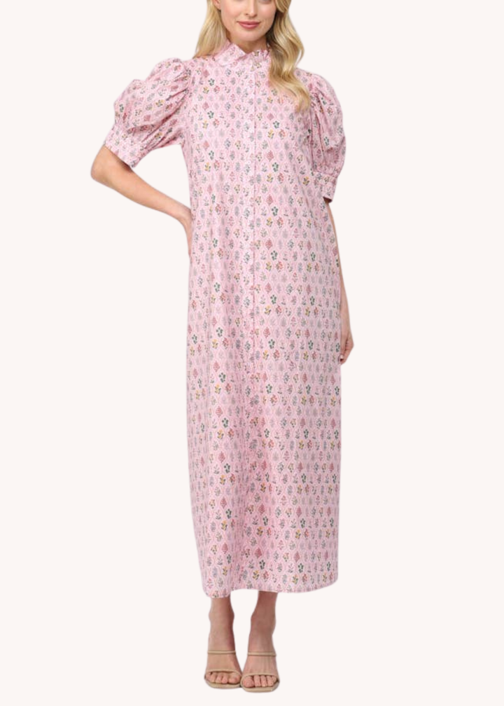 Eliza Cotton Midi Dress in Light Pink