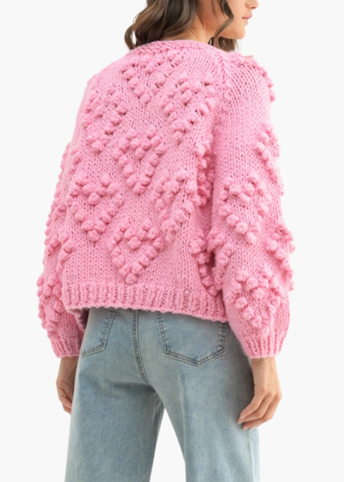 Hand-Knit Cardigan in Pink Hearts