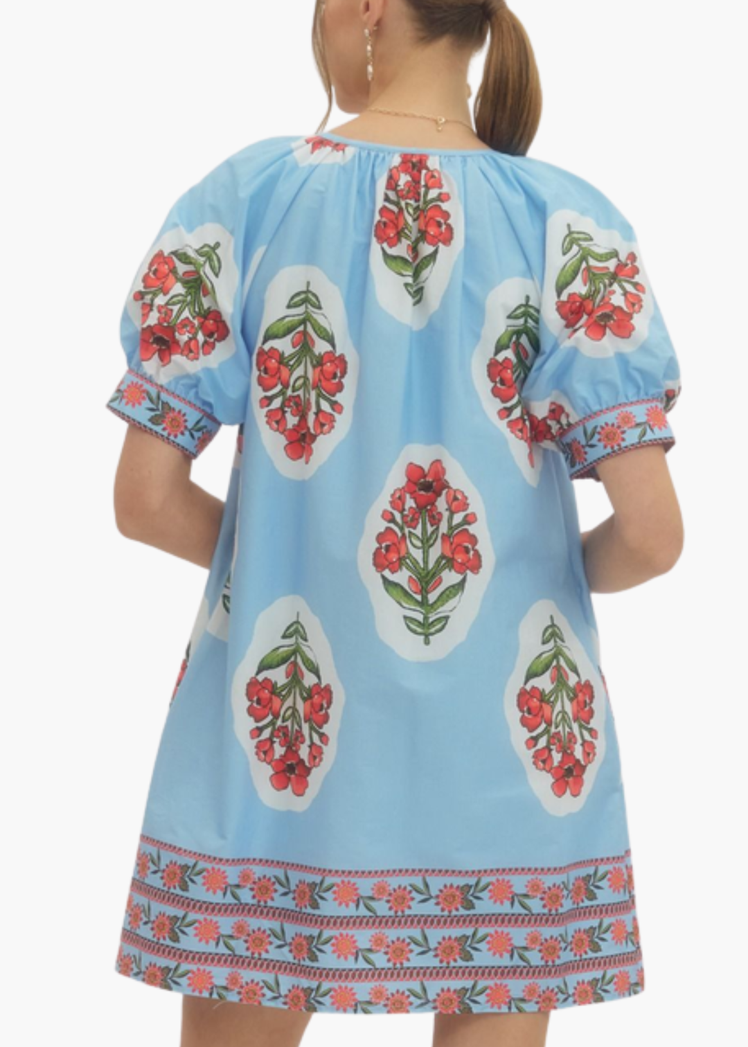 Sarah Blockprint Mini Dress in Light Blue