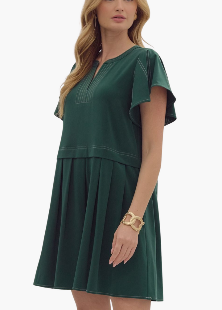 Hattie Mini Dress in Hunter Green