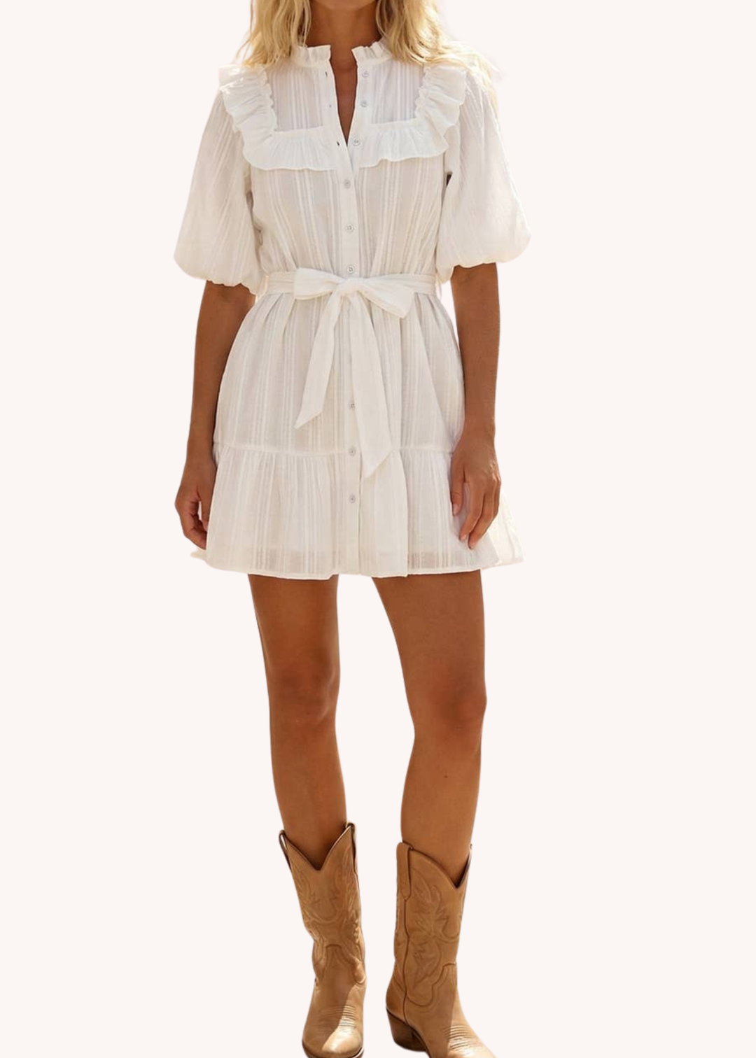 Ruffle Shoulder Cotton Mini Dress