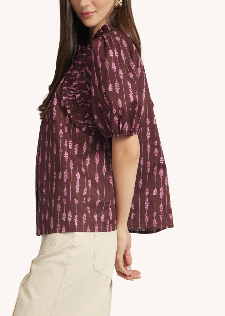 Wells Smocked Cotton Top in Merlot