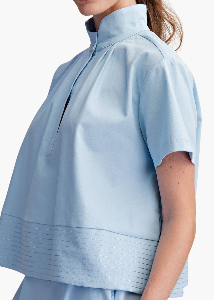 Chloe Stand Collar Top in Sky