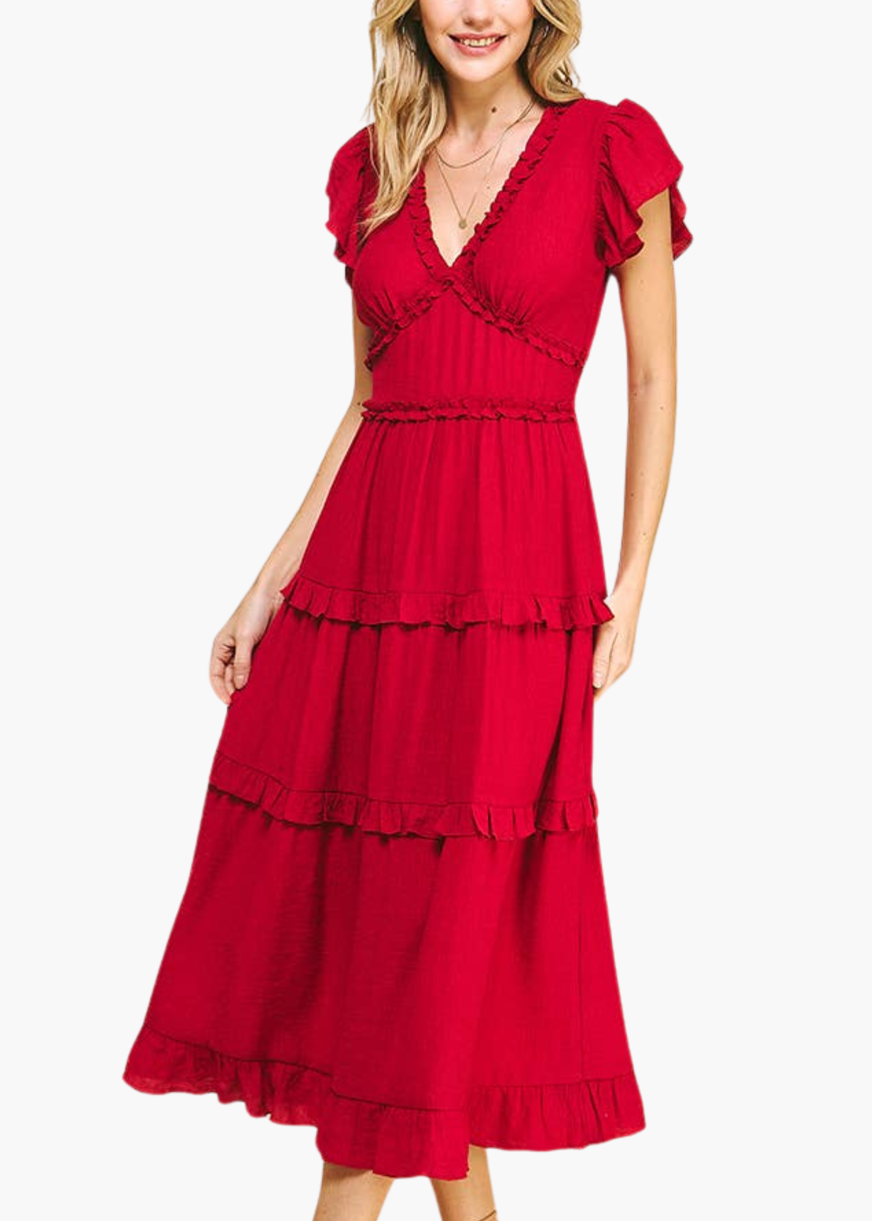 Laurel Ruffled Midi Dress in Cranberry