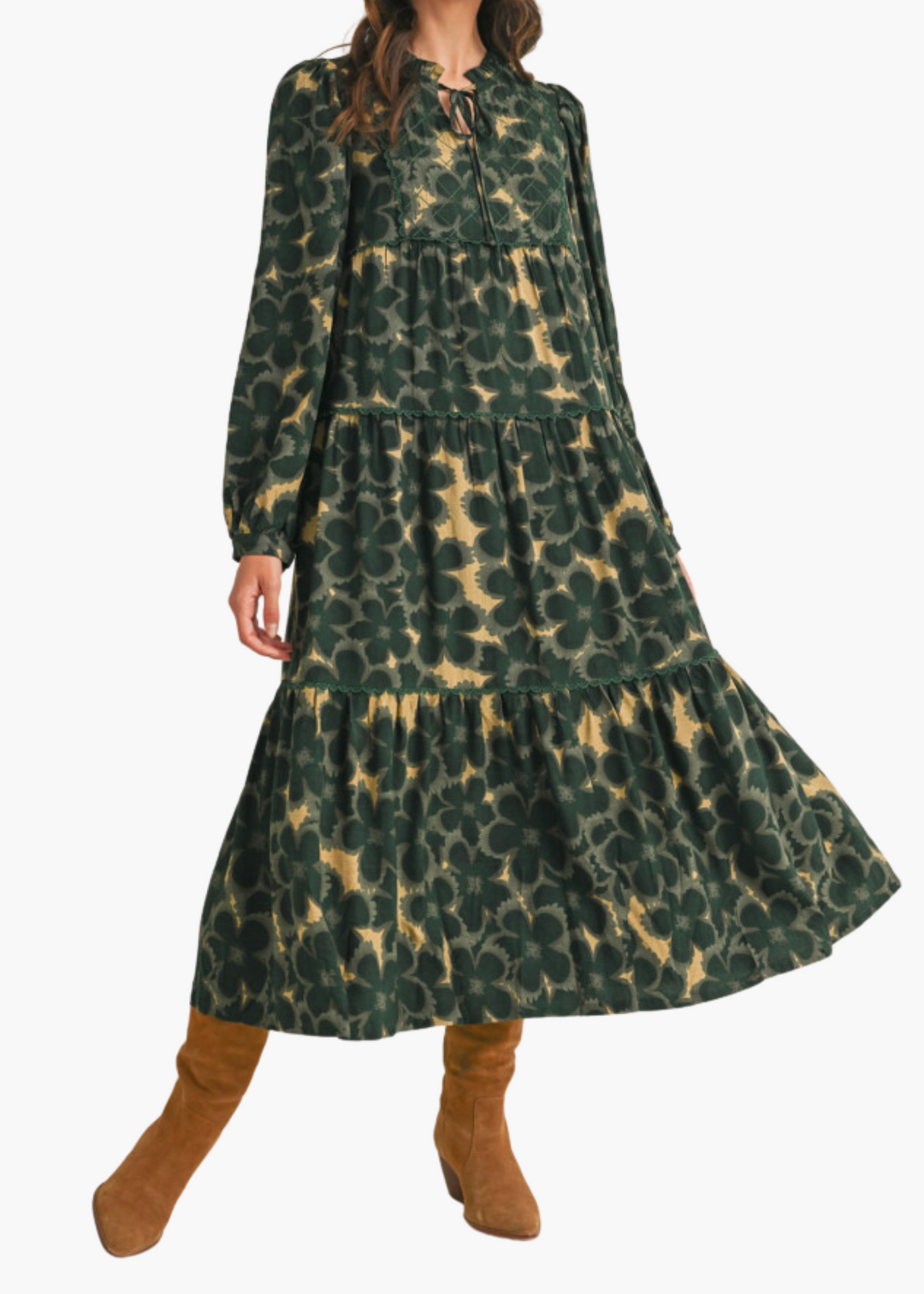 Louise Midi Dress in Hunter Green Floral S Louise Midi Dress in Hunter Green Floral S