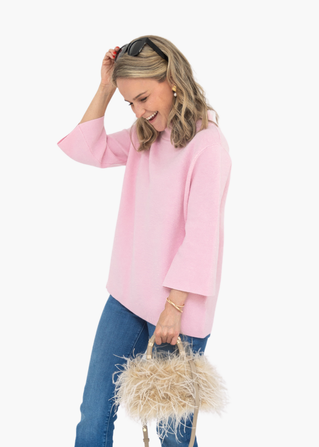 Mock Neck Pullover in Light Pink
