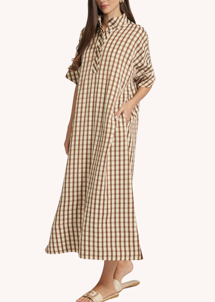 Gingham Kaftan in Brown