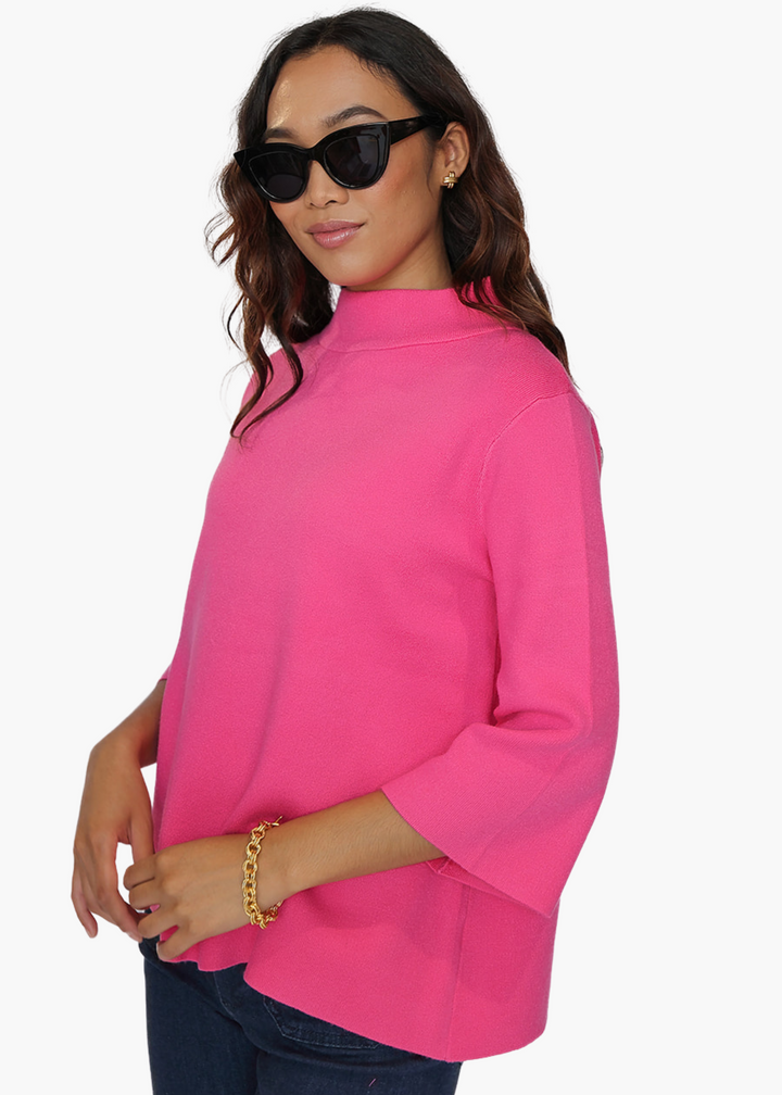 Mock Neck Pullover in Hot Pink