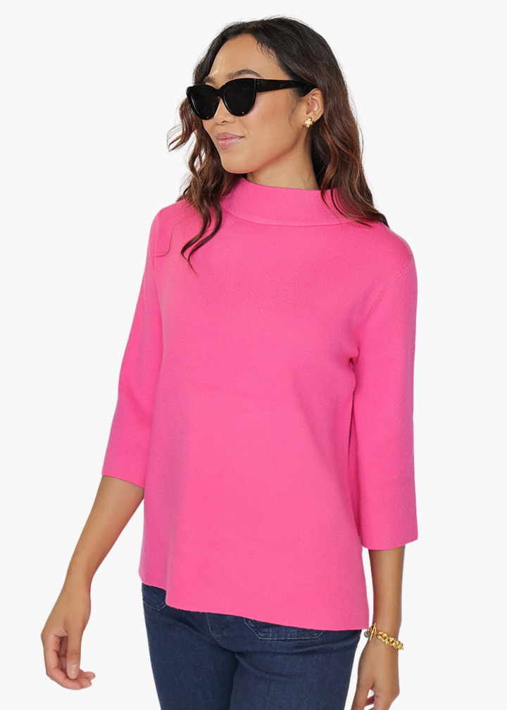 Mock Neck Pullover in Hot Pink