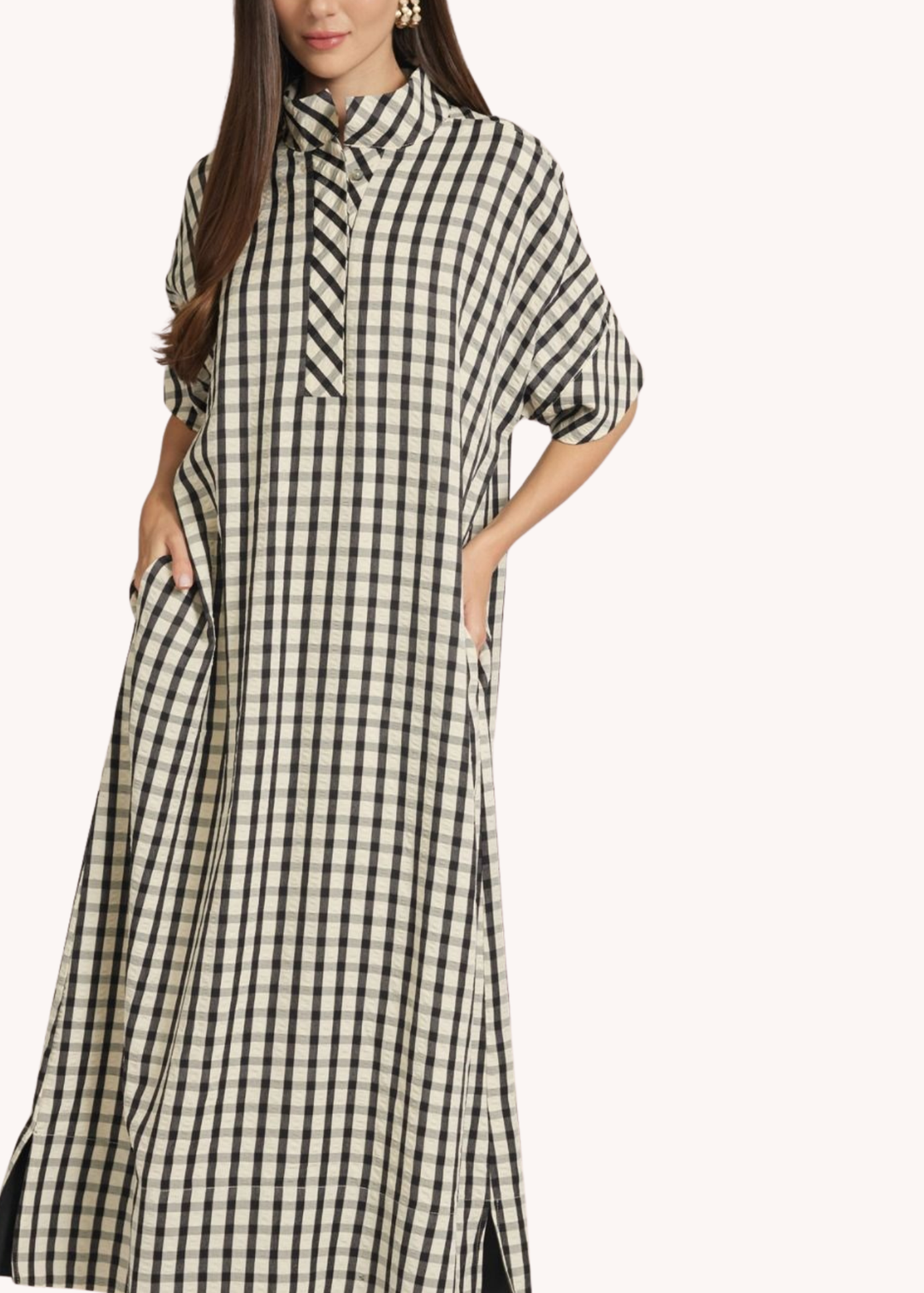 Gingham Kaftan in Navy