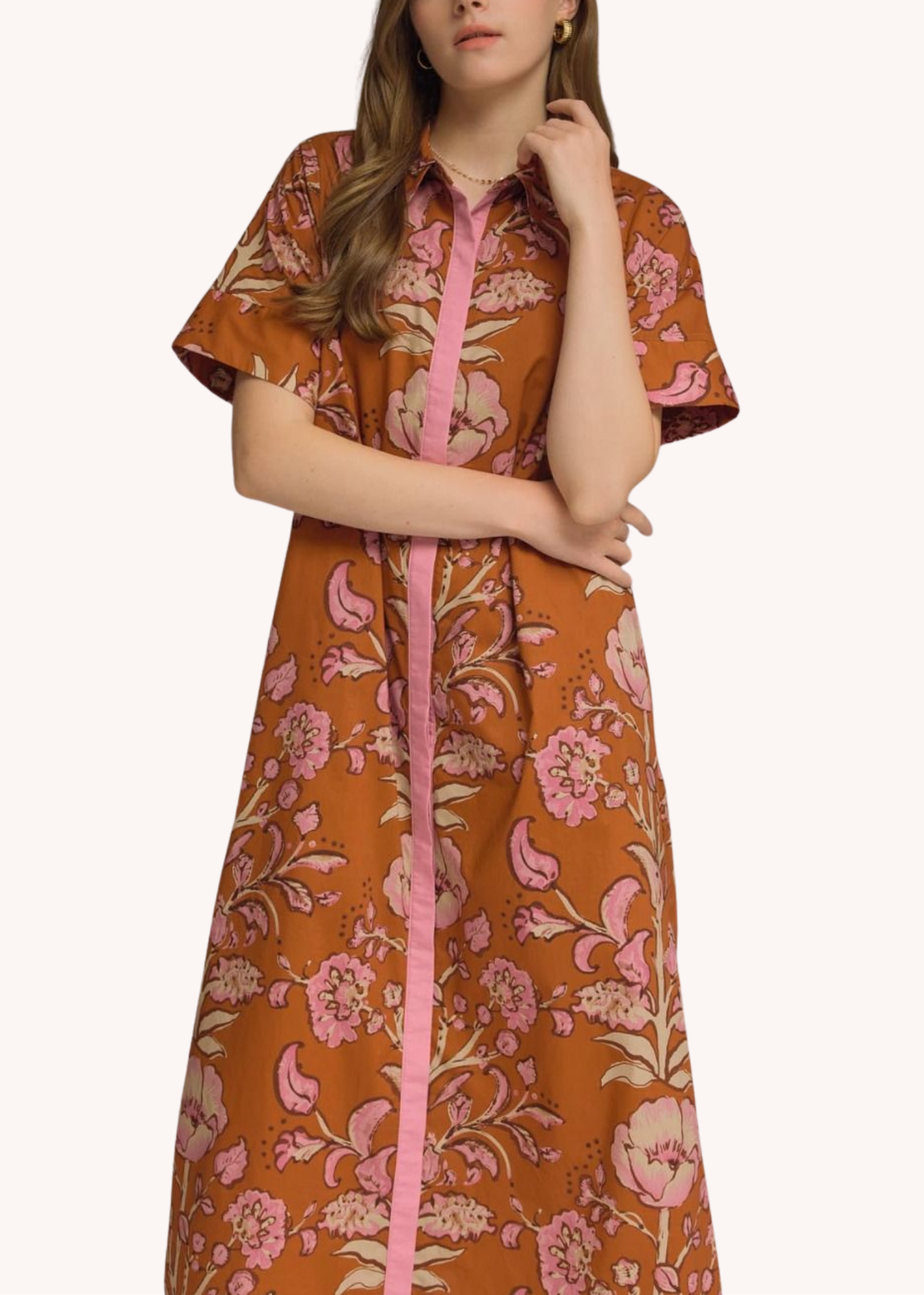 Lydia Cotton Midi Dress in Rust