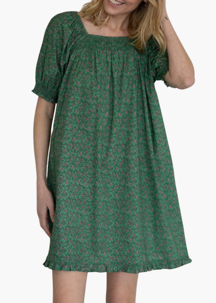 Faye Mini Smocked Dress in Garden