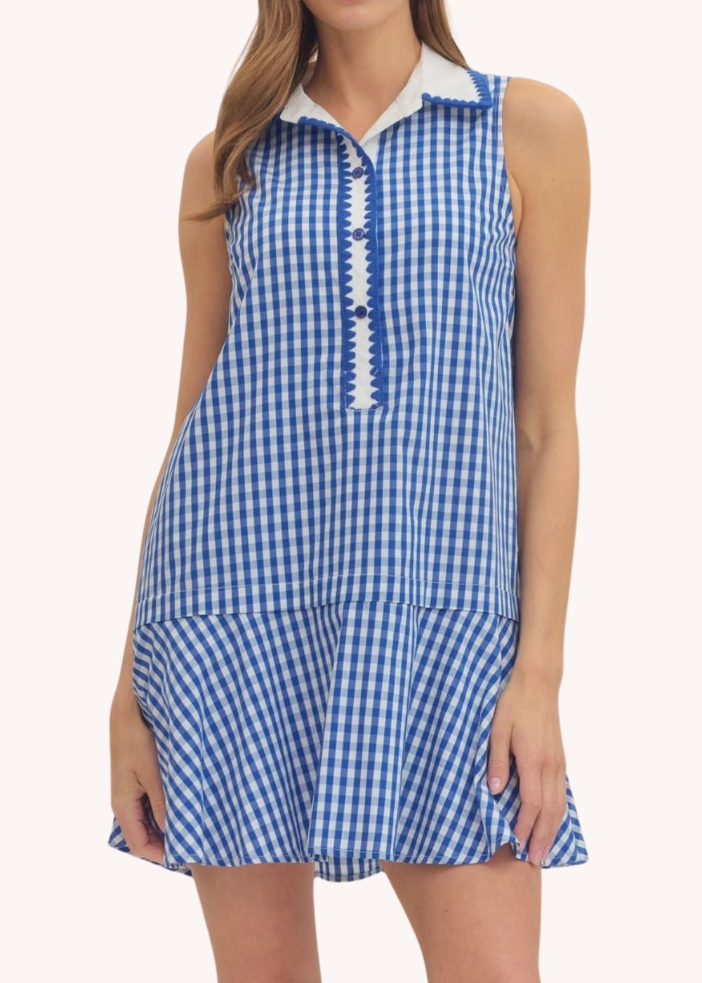 Gingham Cotton Mini Dress in Blue M