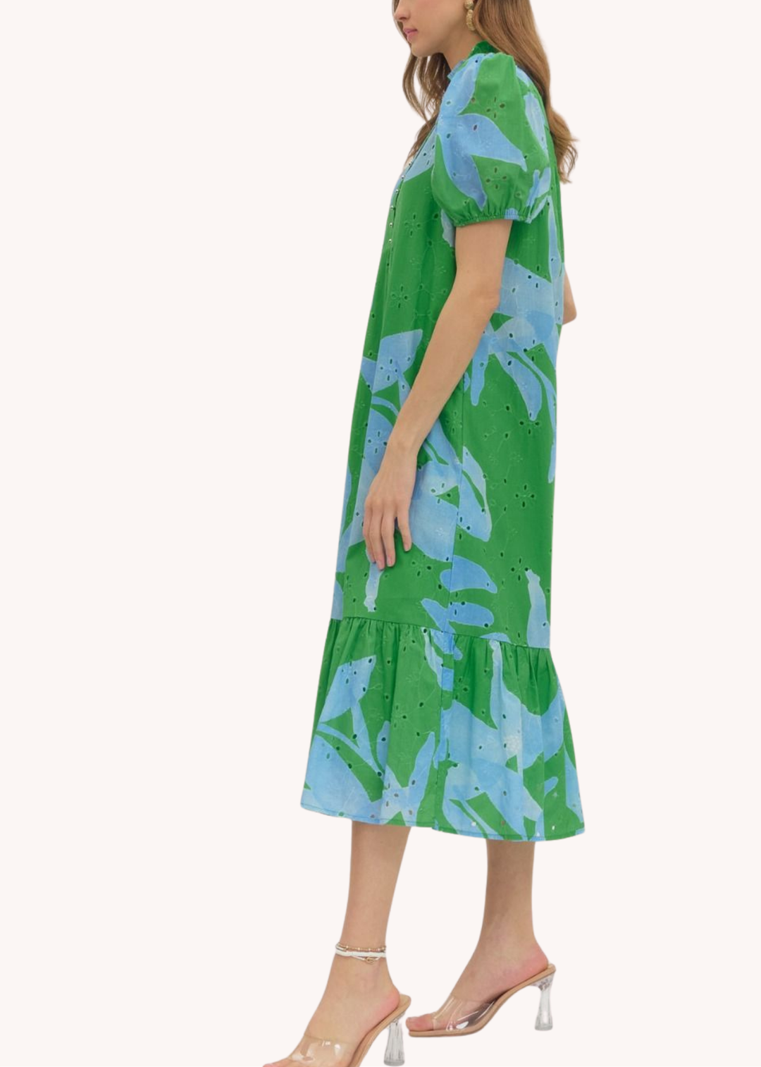 Botanical Cotton Midi Dress in Green