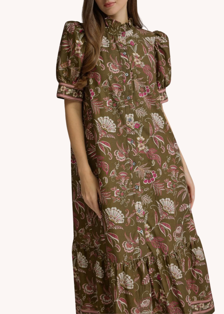 Kelly Cotton Midi Dress in Olive