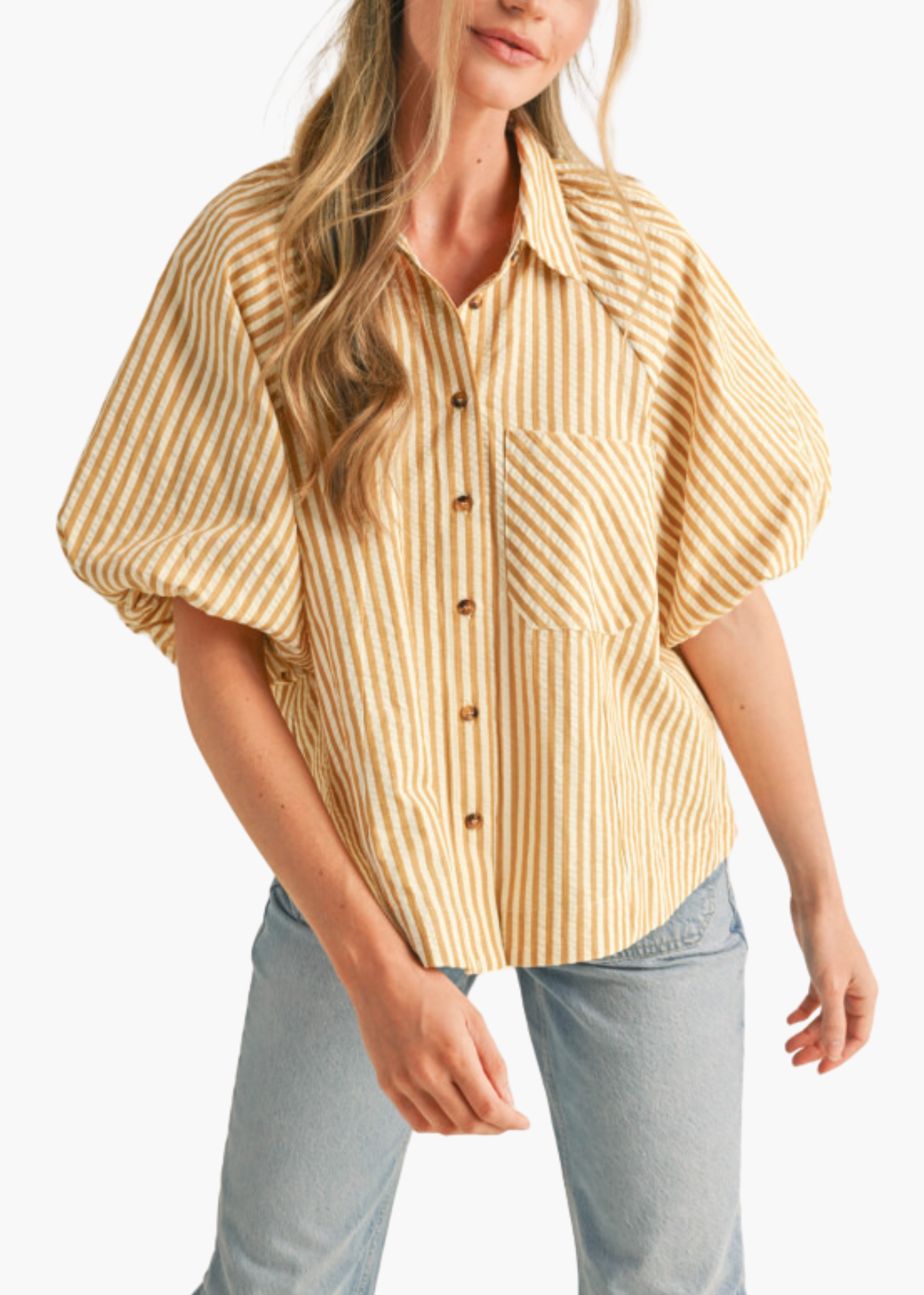 Marsella Button Up Top in Mustard Stripe