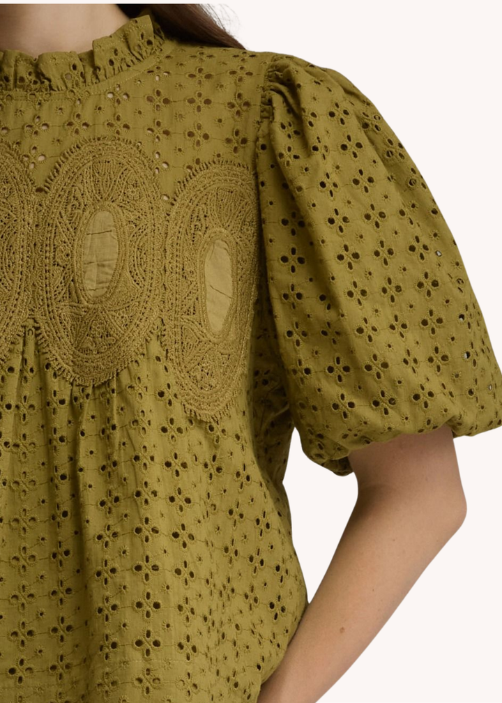 Ophelia Eyelet Top in Olive