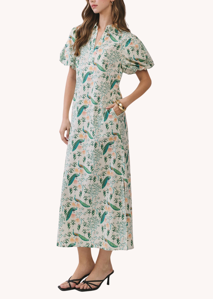 Peacock Cotton Midi Dress
