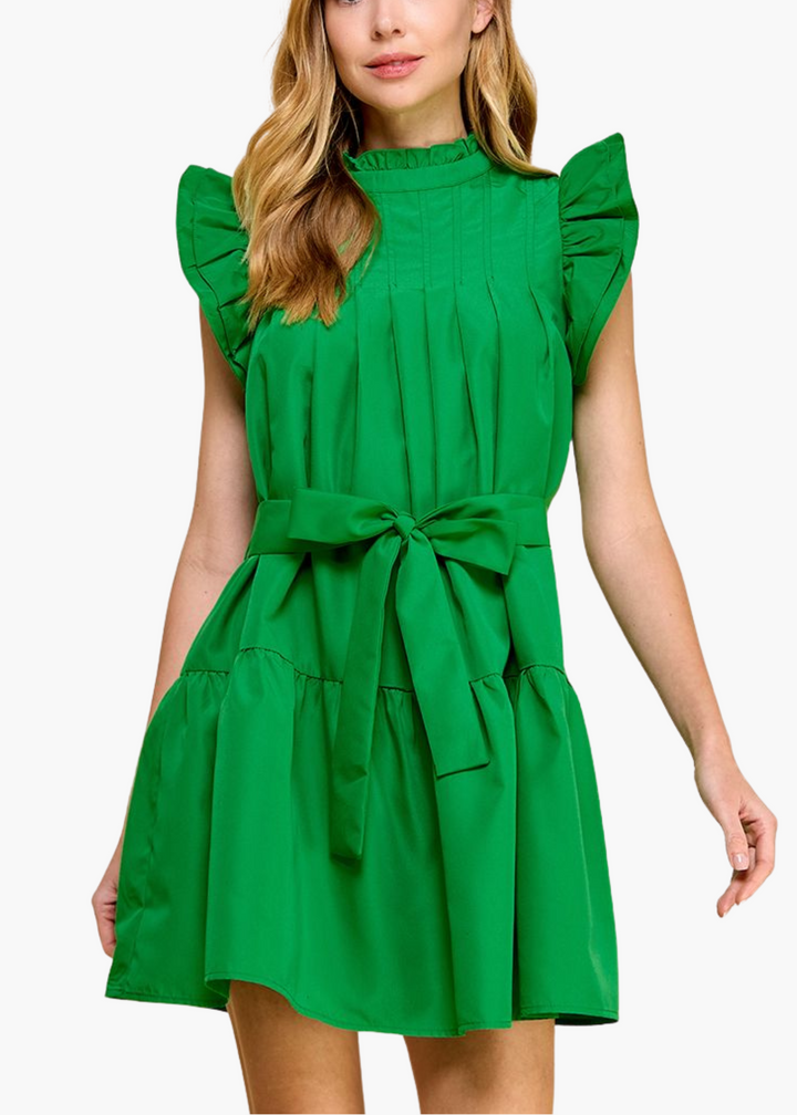 Julia Belted Mini Dress in Green