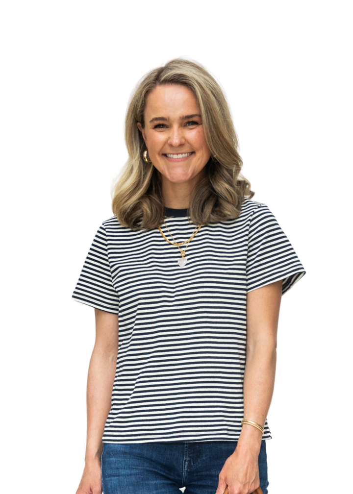 French Striped Crewneck in Navy