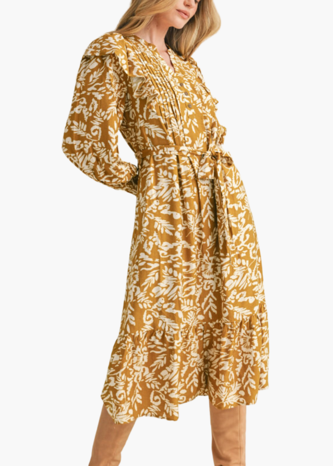 Darcy Midi Dress in Golden Leaves