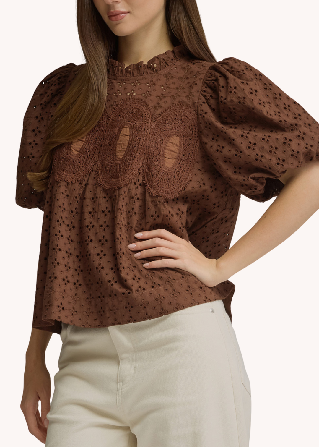 Ophelia Eyelet Top in Chocolate