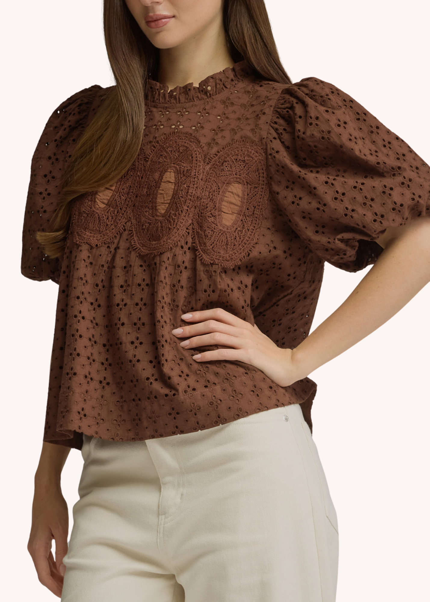 Ophelia Eyelet Top in Chocolate