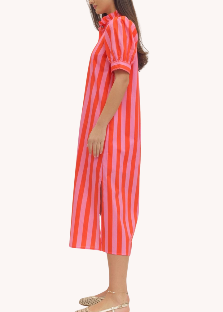 Juliet Striped Cotton Midi in Pink