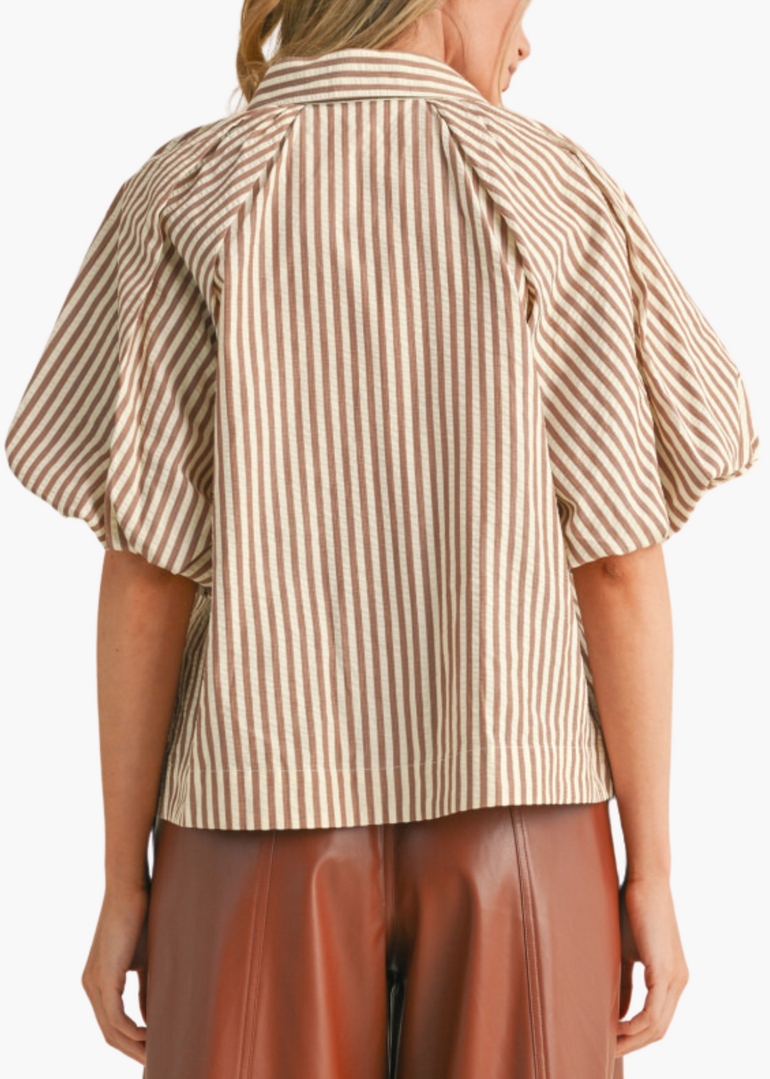 Marsella Button Up Top in Pecan Stripe