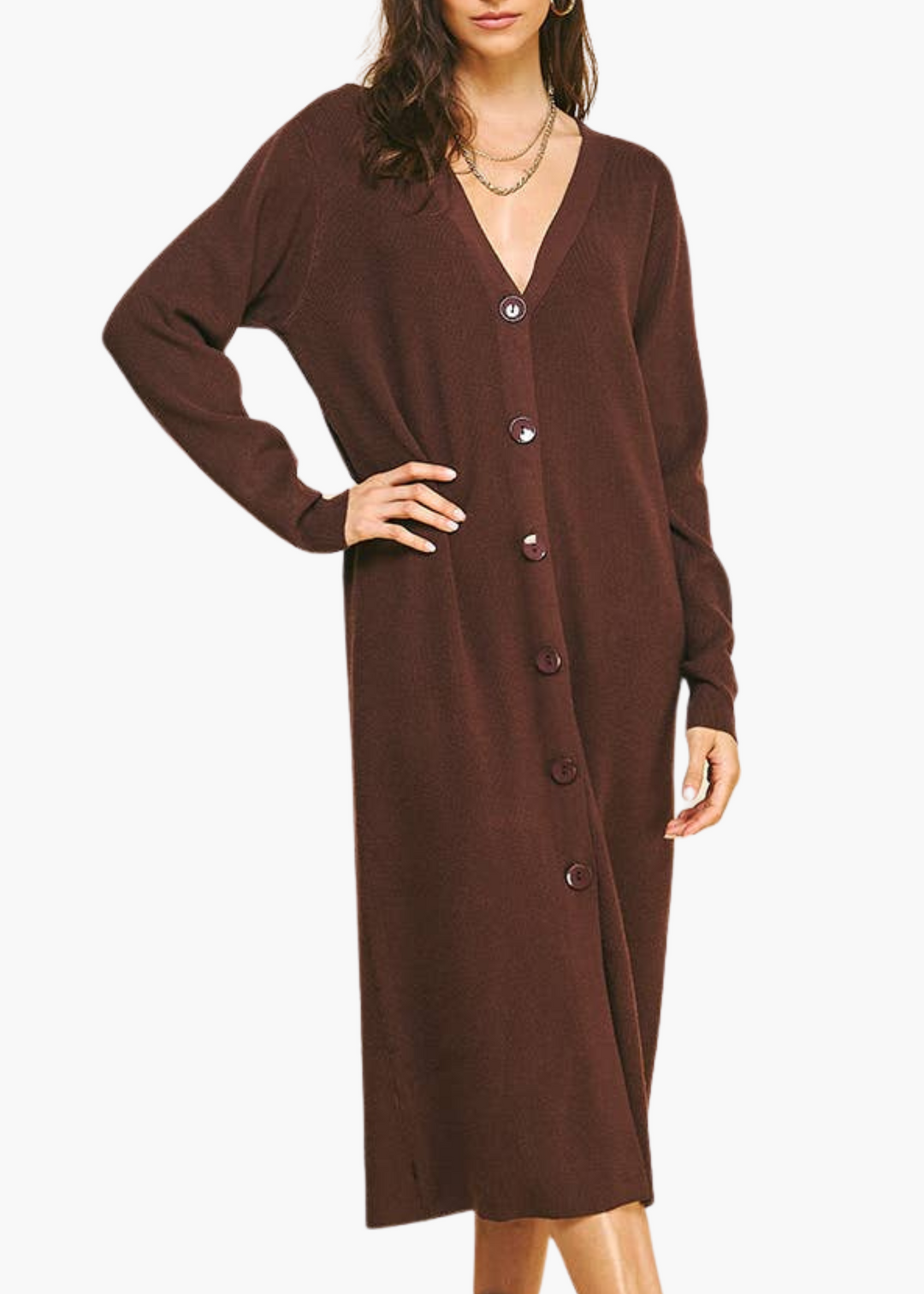 Mae Sweater Midi Dress in Brown