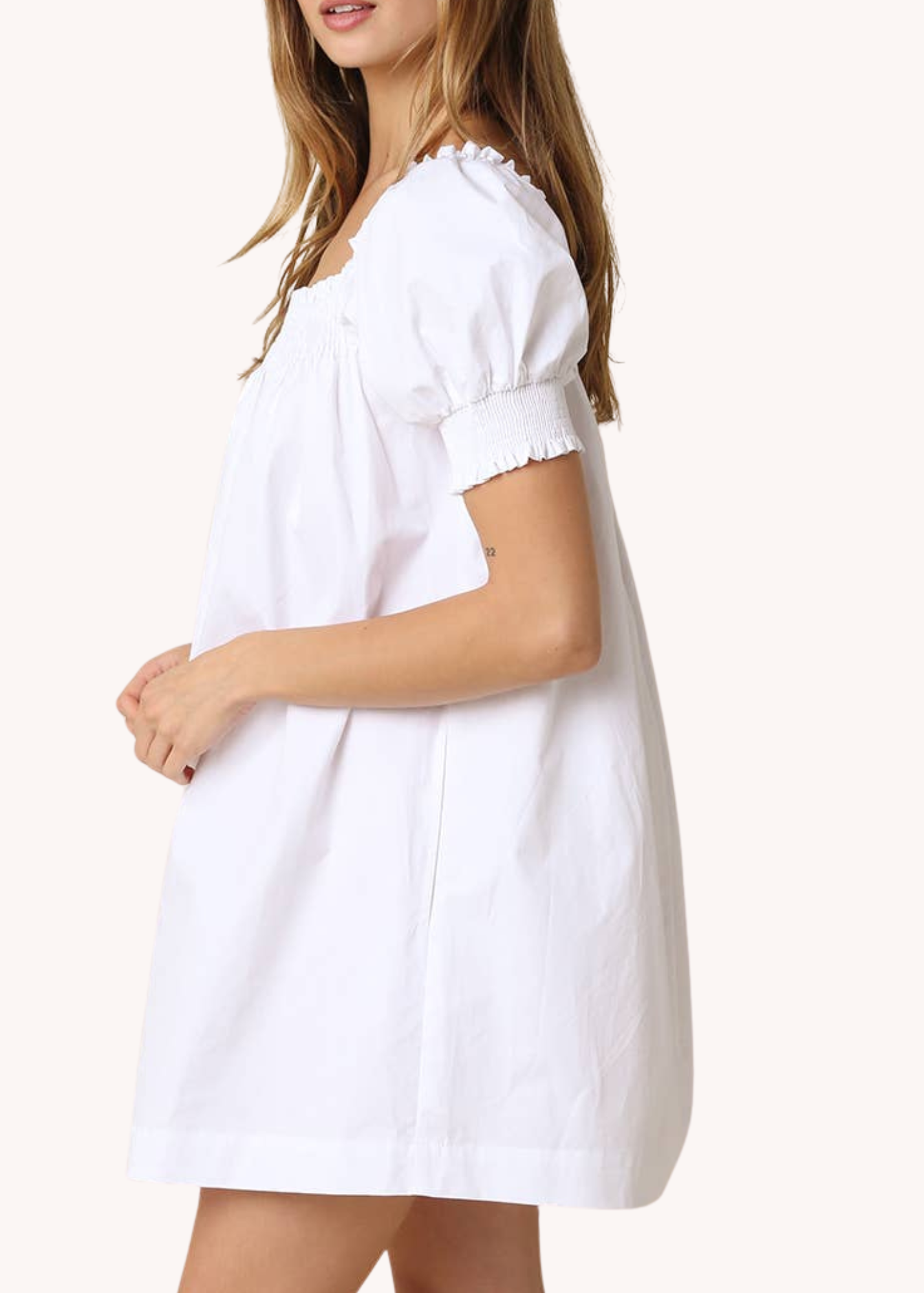 Lorelai Cotton Smocked Dress in White
