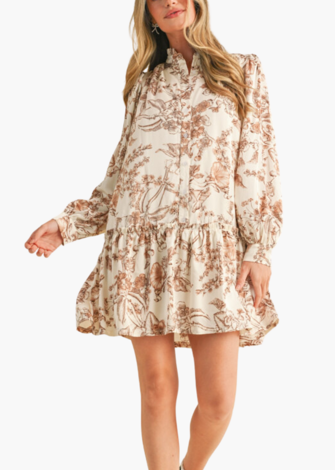 Meagan Mini Dress in Cocoa Brown Toile