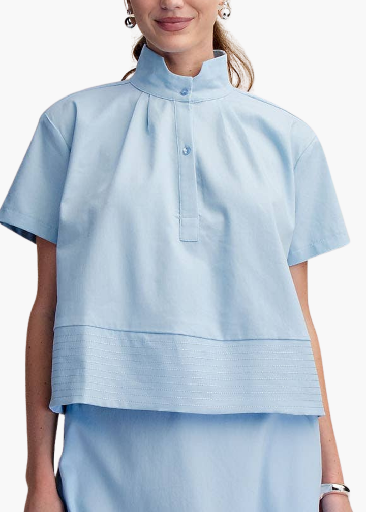 Chloe Stand Collar Top in Sky