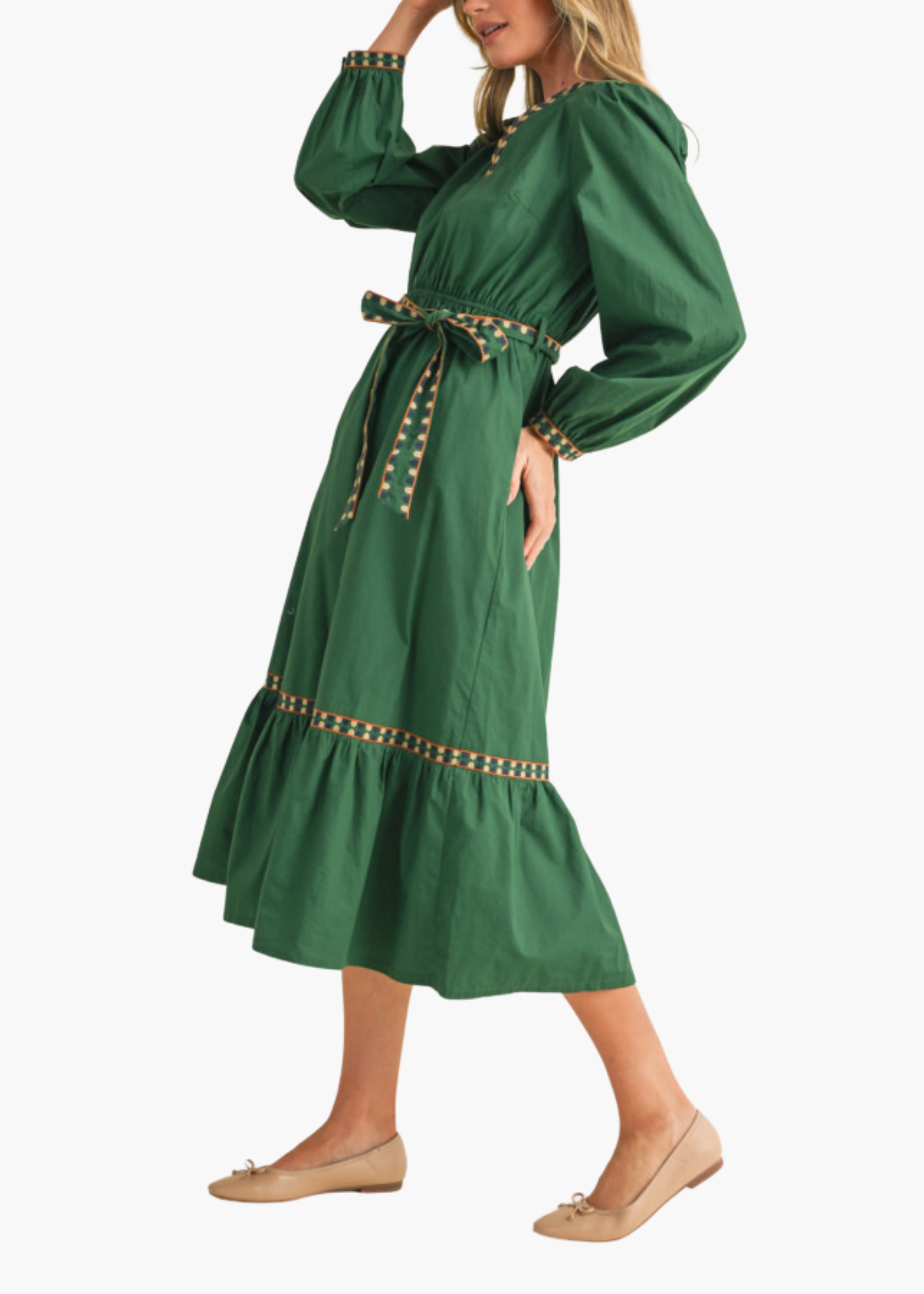 Lindsay Midi Dress in Hunter Green