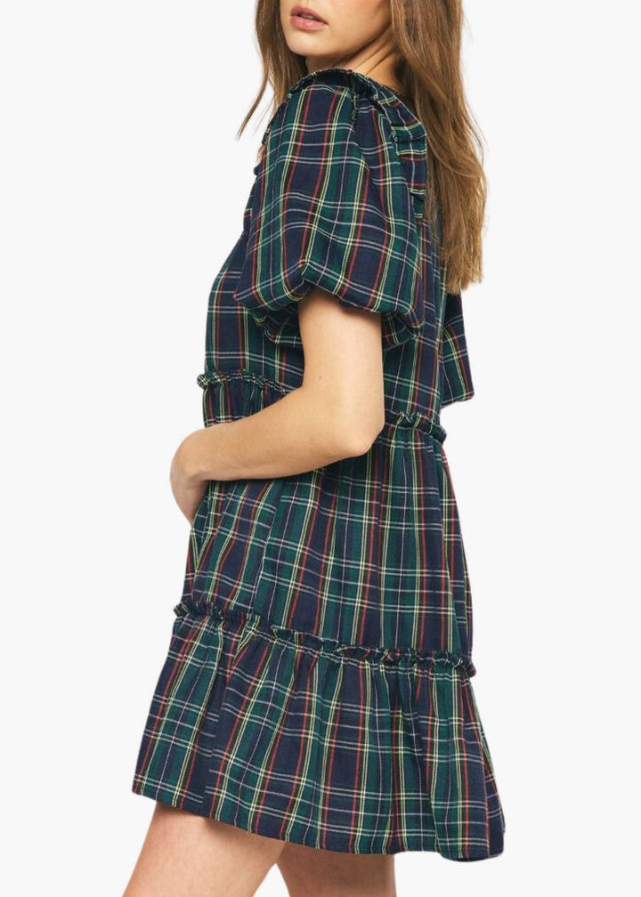 Reese Mini Dress in Navy Tartan