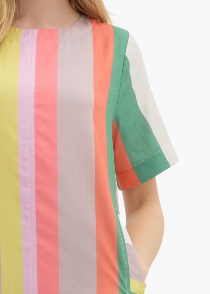 Carly Mini Dress in Green Stripe