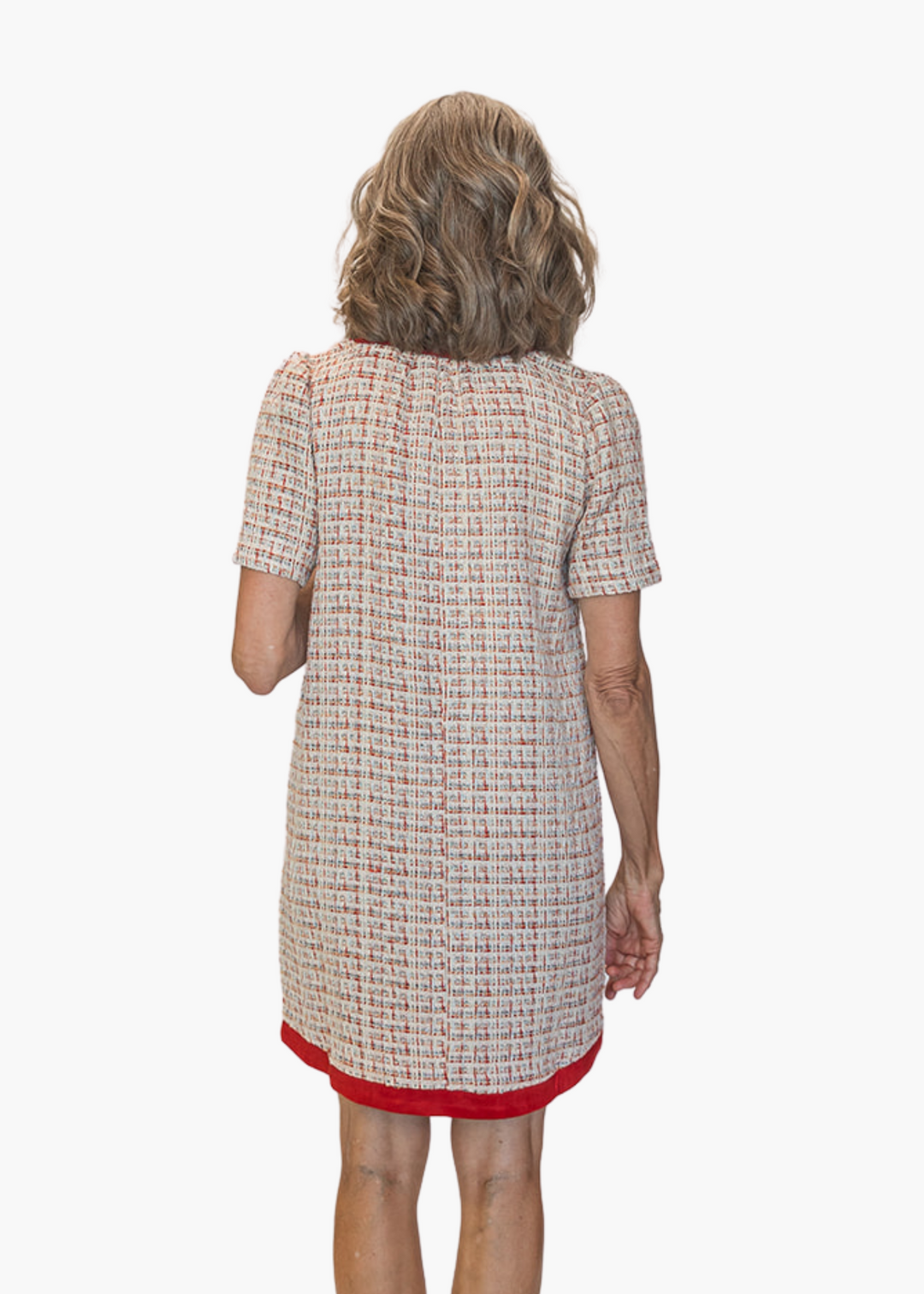 Bow Tweed Mini Dress in Red – Poppy and Pink Bow Tweed Mini Dress in Red – Poppy and Pink