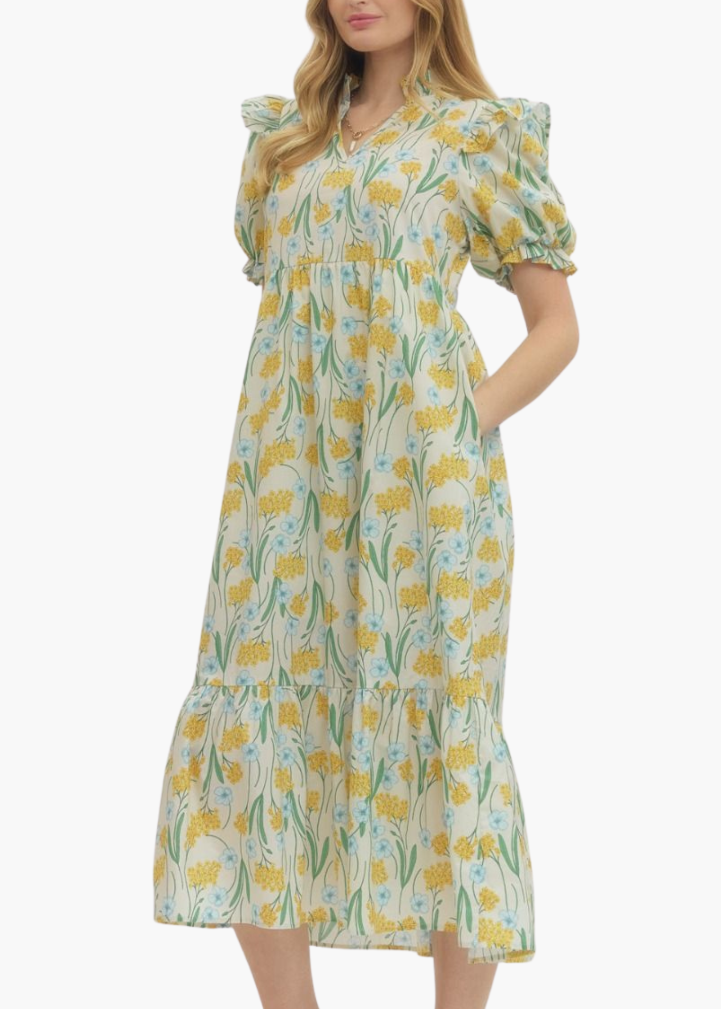 Evelyn Midi Dress in Lemon