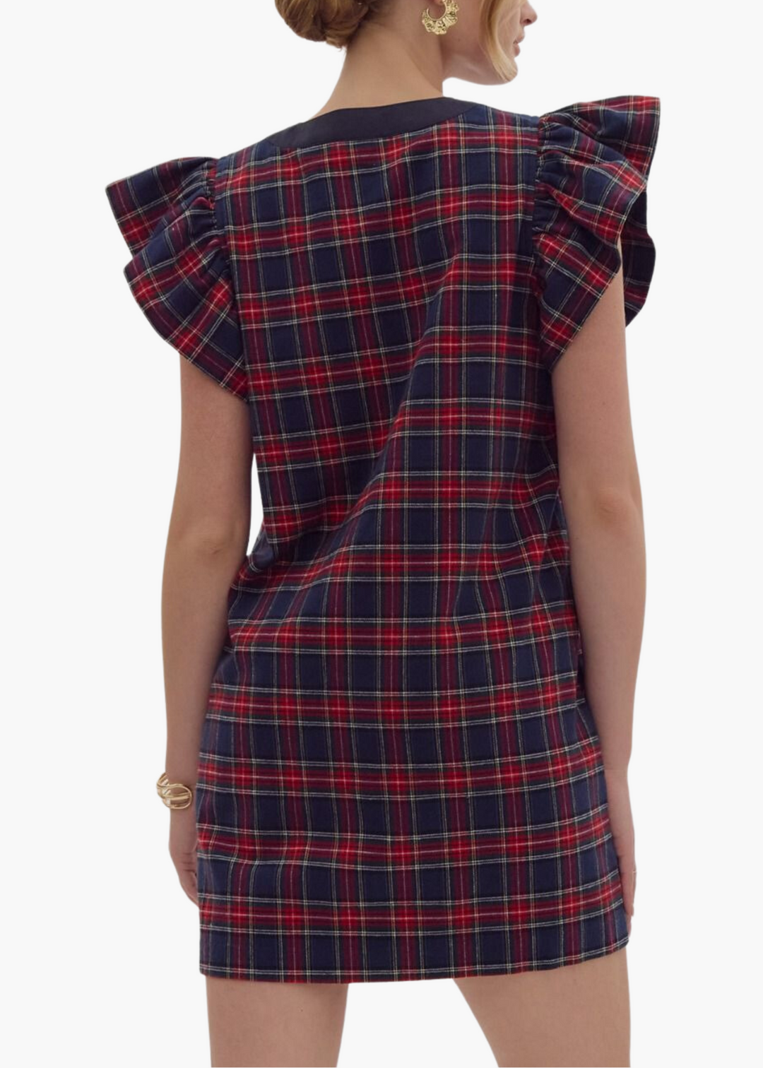 Draper james plaid ruffle shoulder dress online