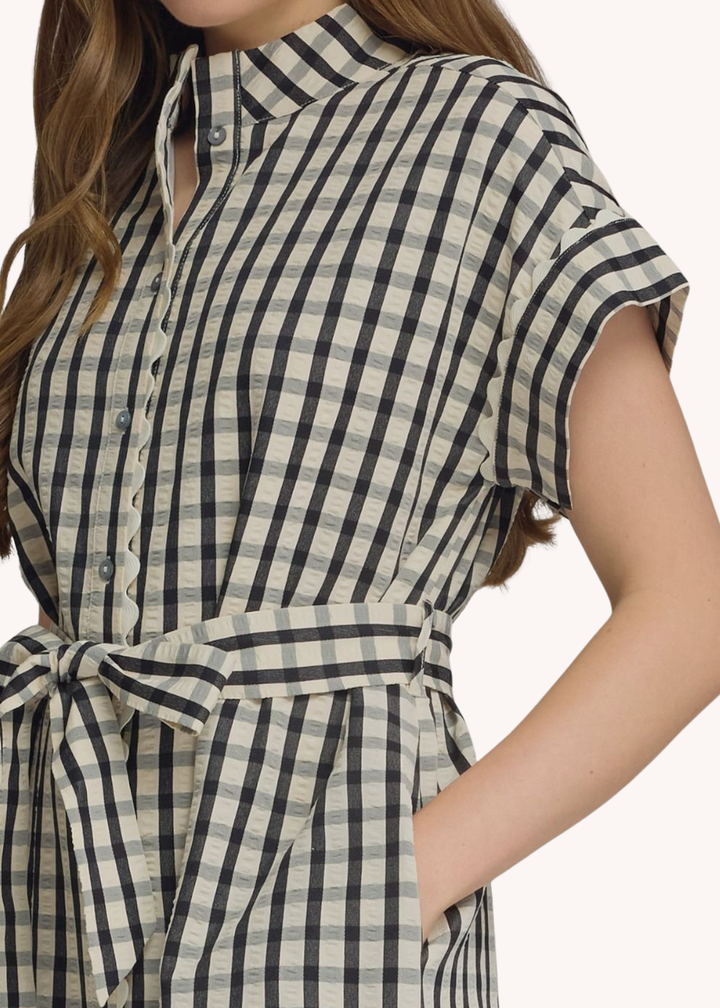 Madeline Gingham Mini Dress in Black