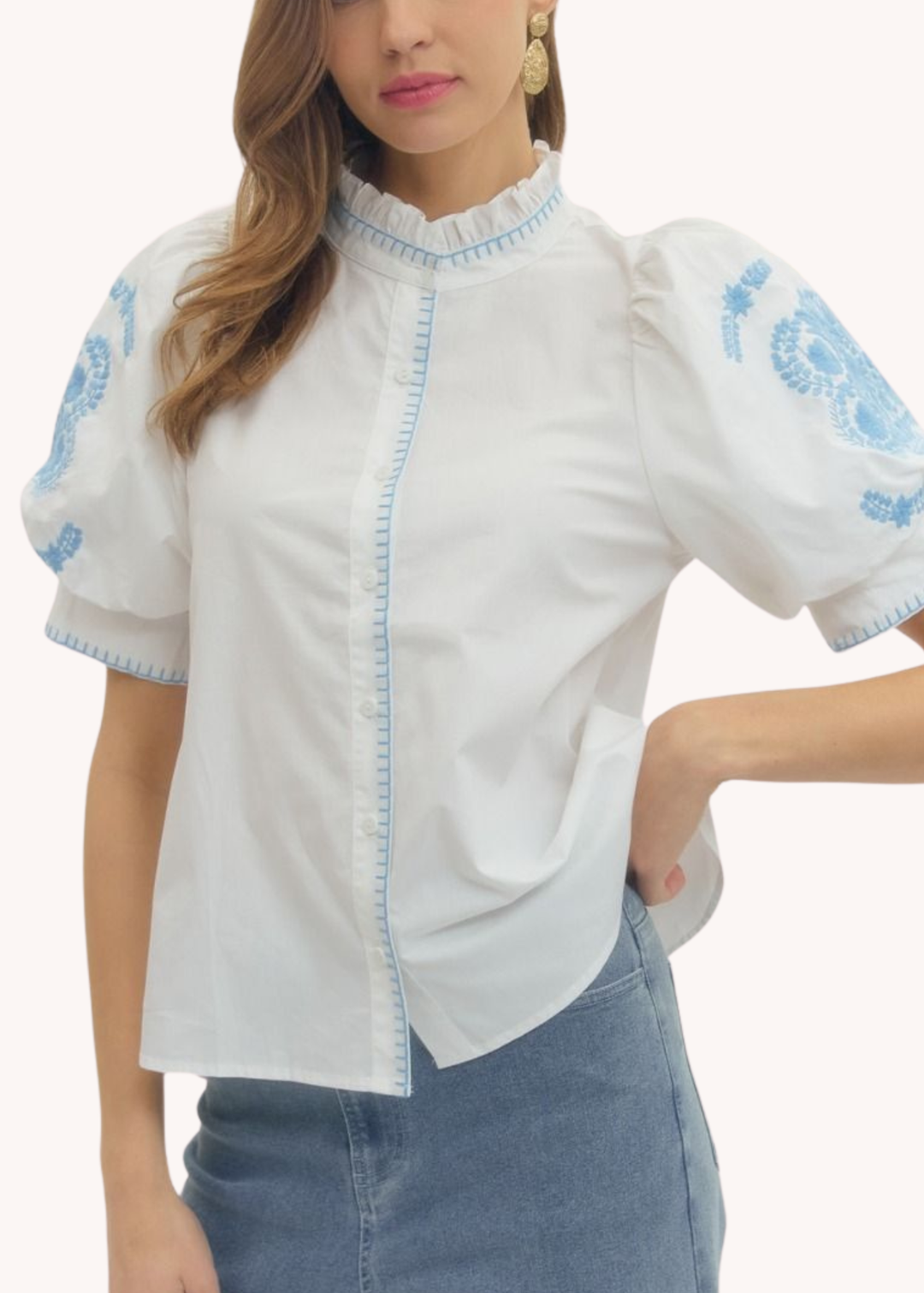 Eloise Embroidered Puff Sleeve Top