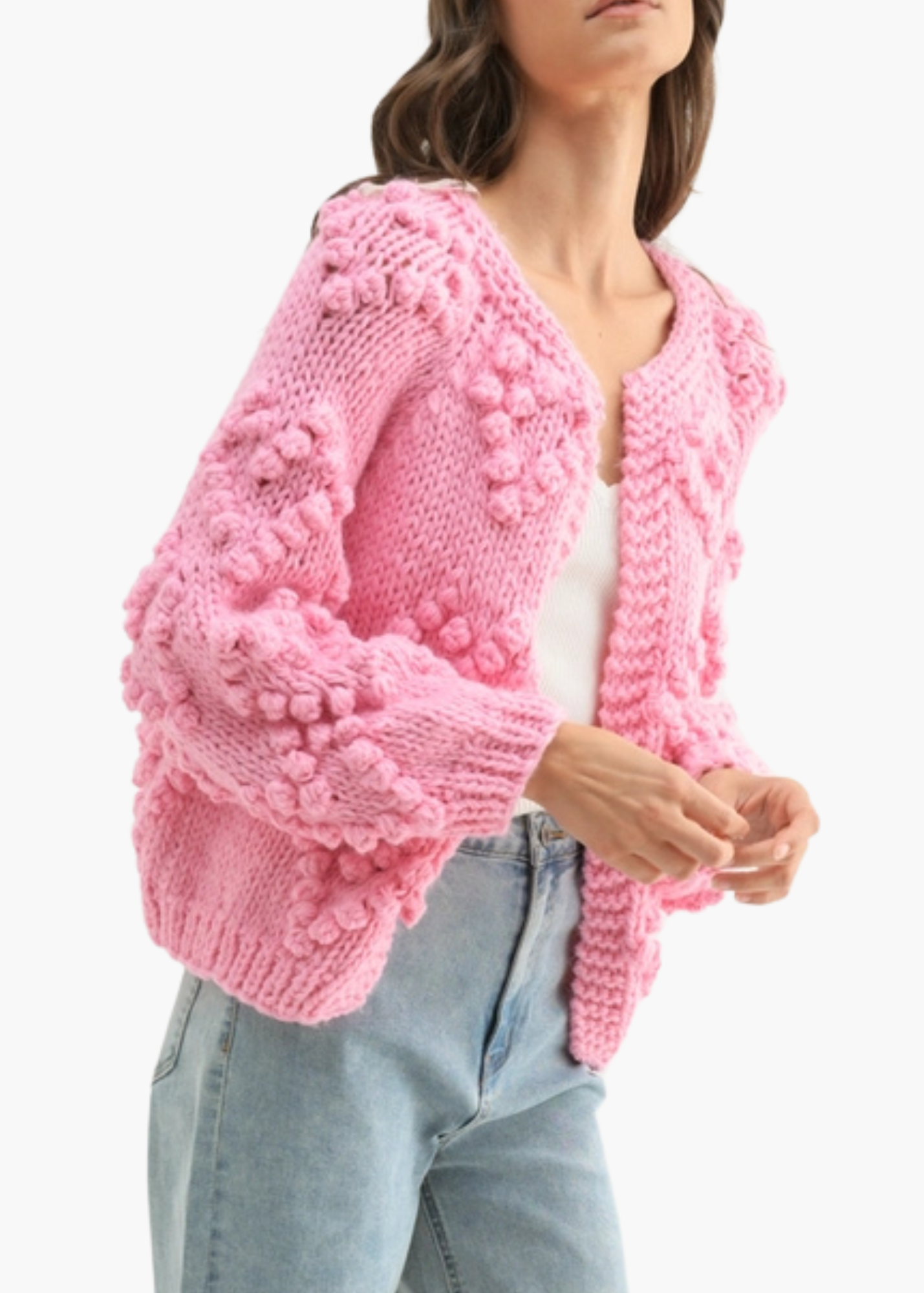 Hand-Knit Cardigan in Pink Hearts