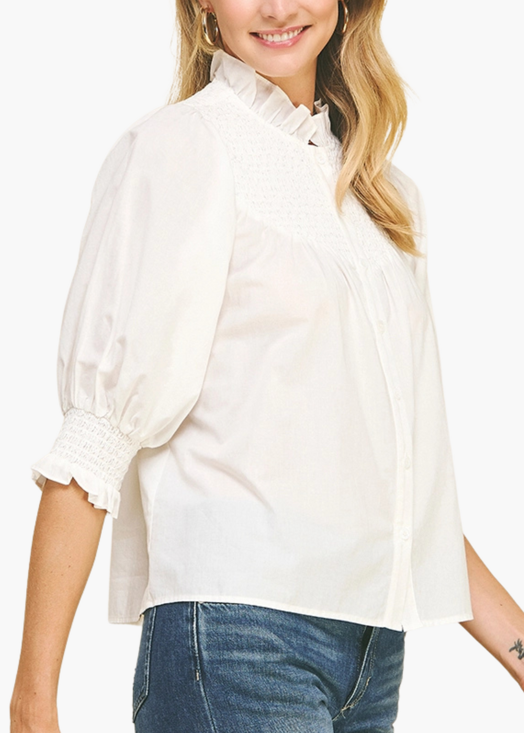 Sawyer Smocked Top in White